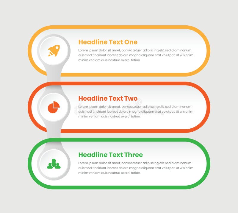 Three steps simple data presentation business infographic with icons stock illustration