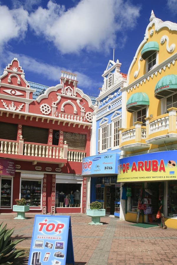 A maroon, blue and yellow store in Oranjetad, Aruba.s. Great for tourist shoppers. A maroon, blue and yellow store in Oranjetad, Aruba.s. Great for tourist shoppers.