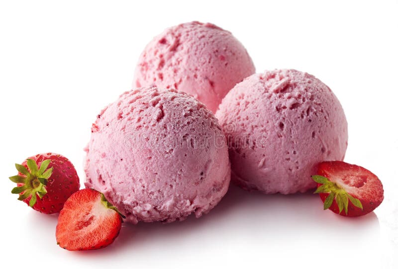 Three Strawberry Ice Cream Balls Stock Photo Image of background