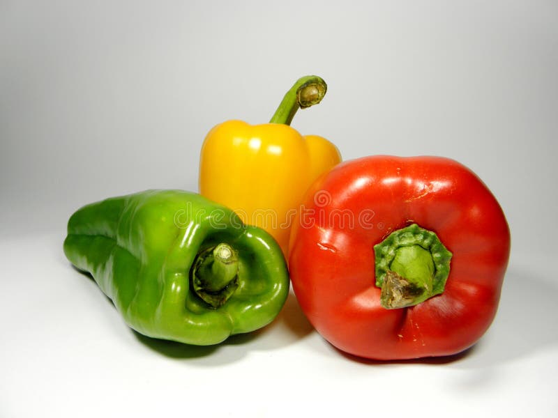 Three Sweet Peppers (red, Green, Yellow) Isolated on White Background Stock Image Image of