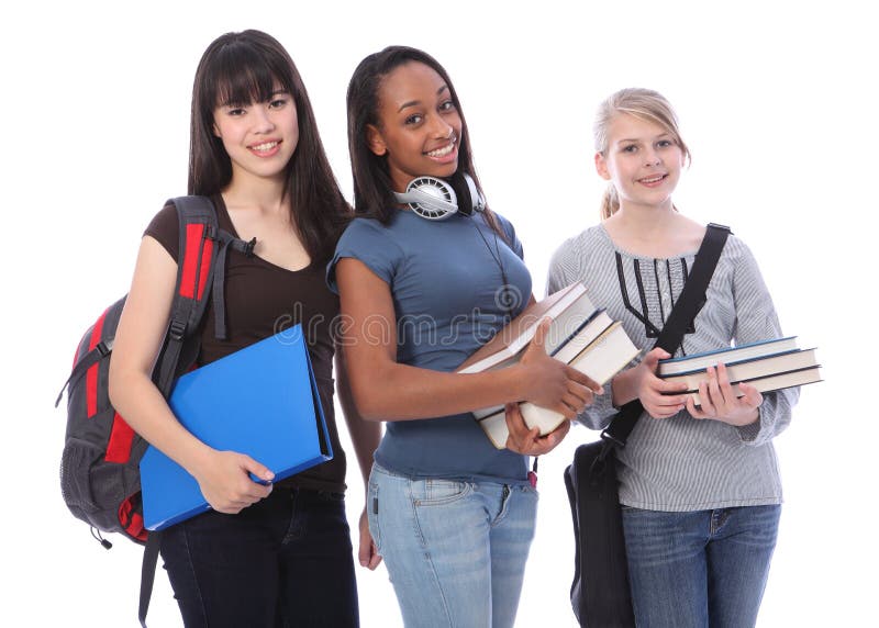 Three teenage ethnic student girls in education