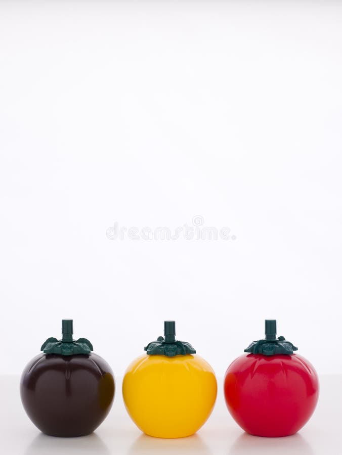 Three Tomato Shaped Sauce Bottles Stock Photo Image of sauce, shot