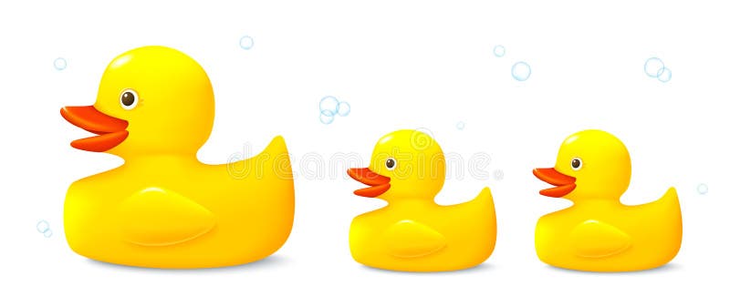 Three toys of rubber ducks. Mama-duck and two small ducklings, the concept of the family. Vector illustration. Three toys of rubber ducks. Mama-duck and two small ducklings, the concept of the family. Vector illustration