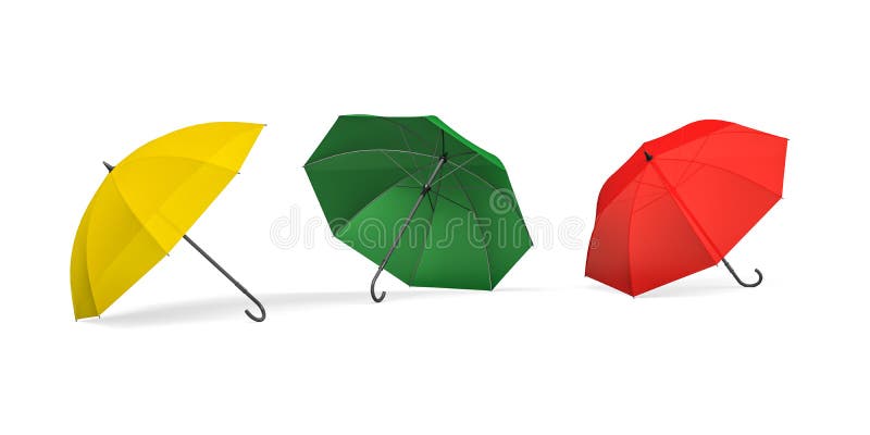 Ba chiếc ô dù đang chờ đợi bạn khám phá trên hình ảnh này. Hãy cùng nhau ngắm nhìn những màu sac tươi sáng và hình dáng độc đáo của ba chiếc ô này.