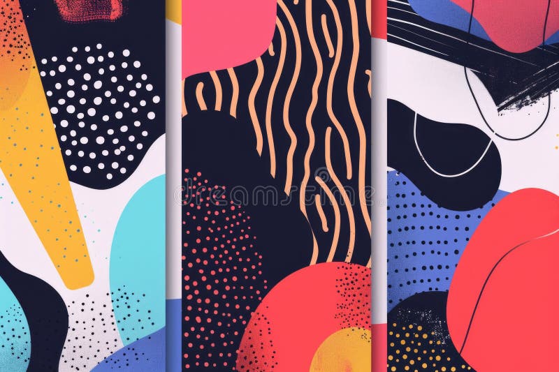 Three unique abstract paintings suitable for various design projects stock photography