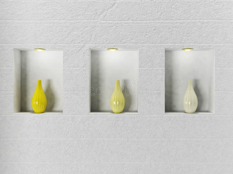 Three vases in the niches stock illustration. Illustration of vase