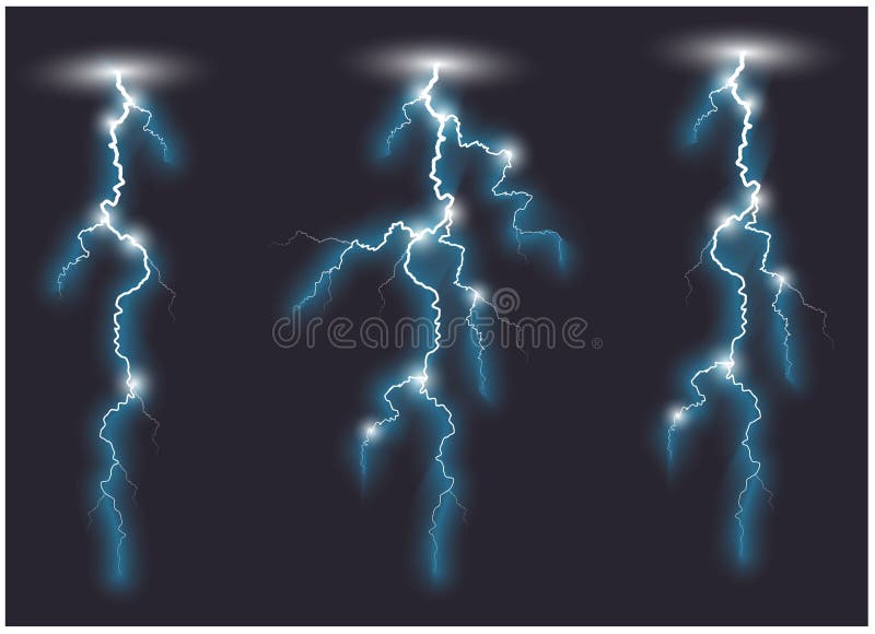 Three Vector Blue Oblique Lightning Lines Stock Vector Illustration