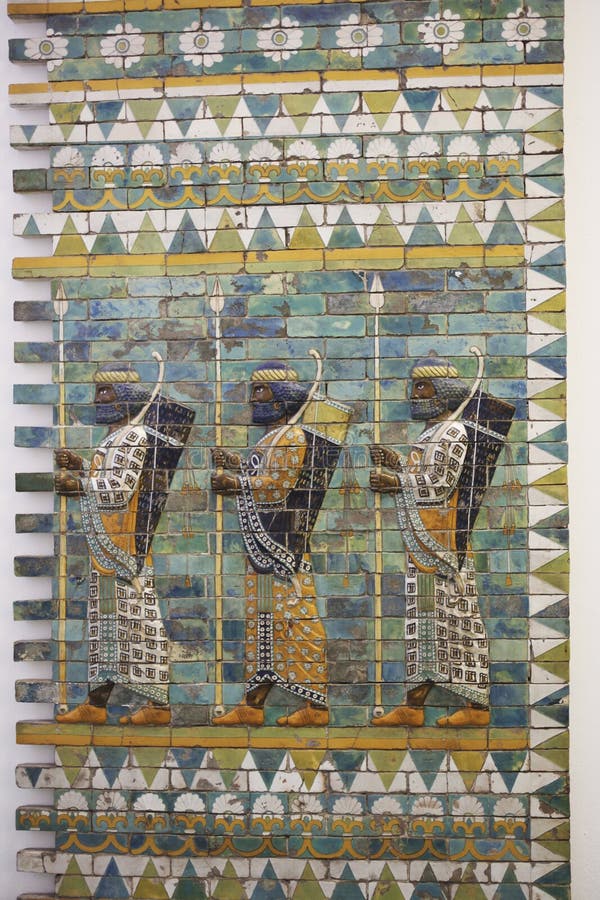 Three warriors on ancient wall from Babylon