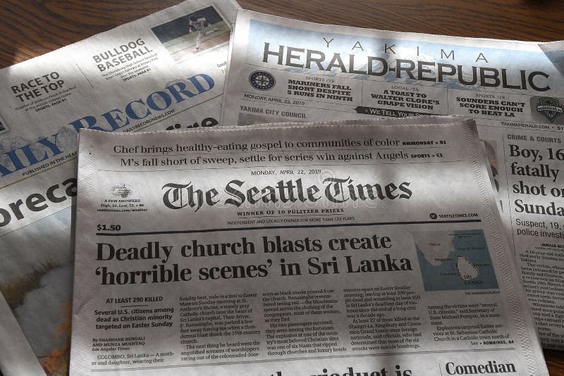 Lewiston /Idaho/USA./ 24.April 2019/Three washington dailies  daily reord Heral-republic and The seattle time daily in washington papers in usa  . Lewiston /Idaho/USA./ 24.April 2019/Three washington dailies  daily reord Heral-republic and The seattle time daily in washington papers in usa