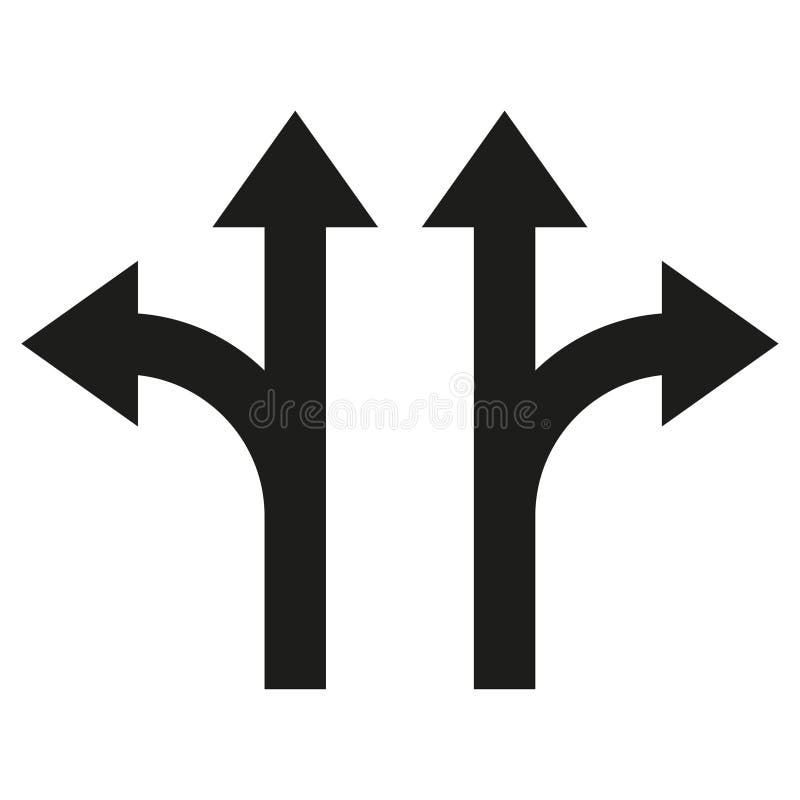 Three way arrows. Vector road icon. Triple direction shape. Navigation pointer symbol. vector illustration