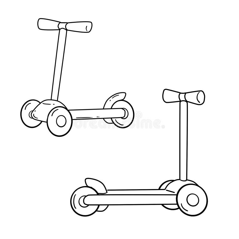 Download Three Wheeles Kick Scooter Isolated Coloring Page Stock Illustration - Illustration of little ...