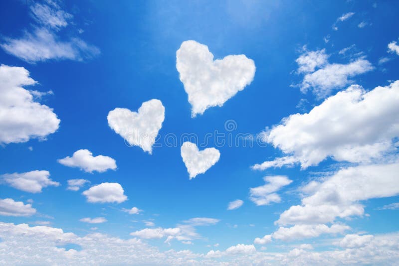 Three White Heart Shaped Clouds On Blue Sky Stock Photo Image of beauty, landscape 85120714