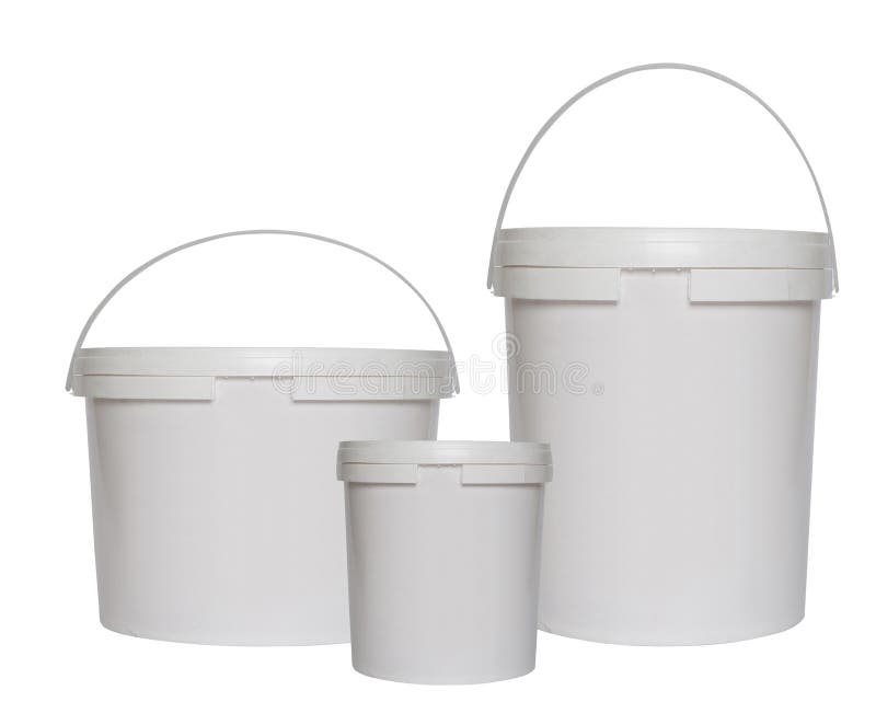 Three White Plastic Buckets Isolated Stock Photo Image of house