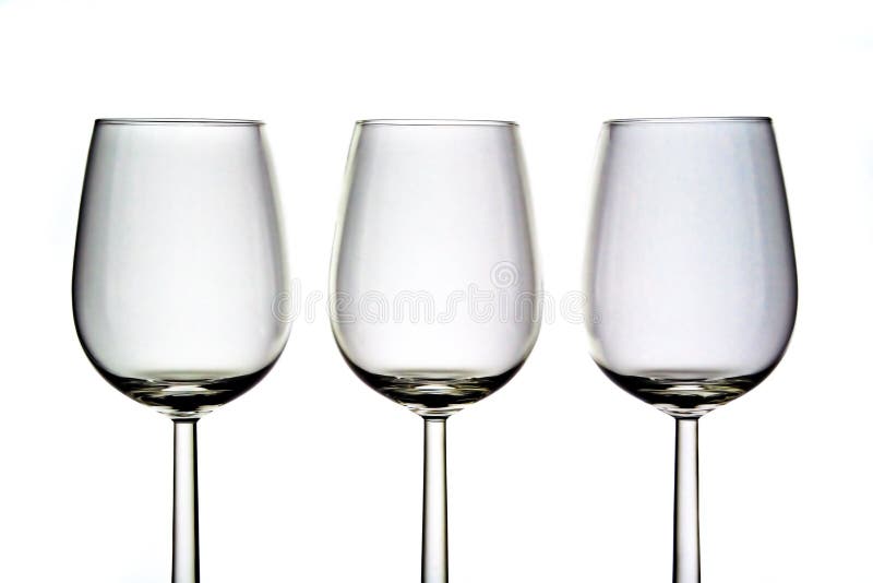 Three wine glasses on white background