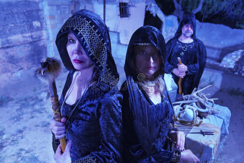 Three Witches in Black stock photo. Image of black, clan 60849586