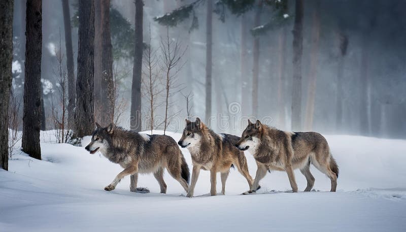 THREE WOLVES IN SNOW visual data 2