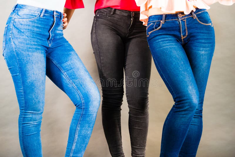 Three Woman Legs Wearing Jeans Stock Photo - Image of curves, clothes ...