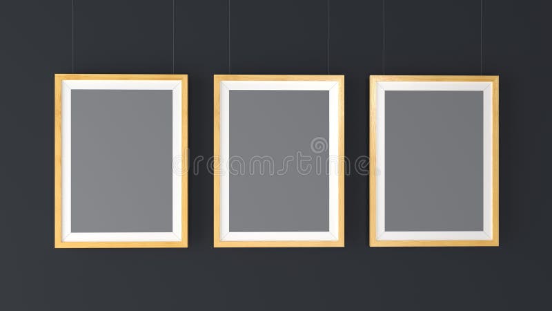 Three wooden Photo Frames Mockup. High resolution 3d render. vector illustration Three wooden Photo Frames Mockup. High resolution 3d render. vector illustration