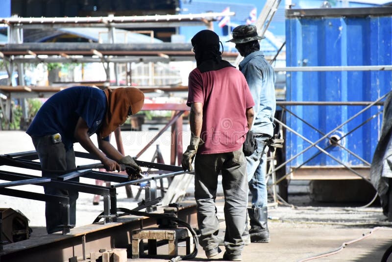 The Worker Working with Steel Fabrication Factory Stock Image Image