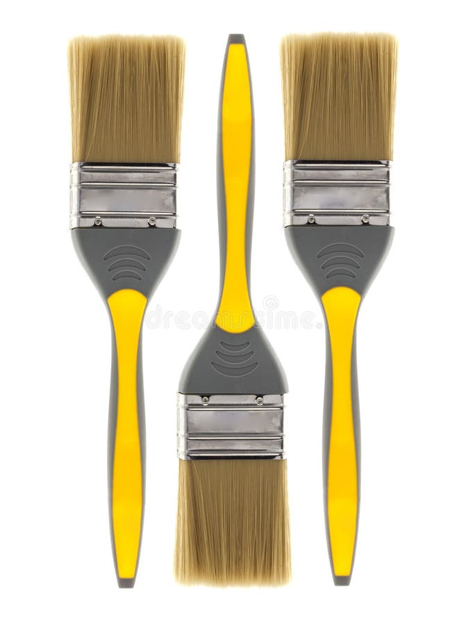 Three Yellow Paint brushes stock image. Image of instrument 39486107