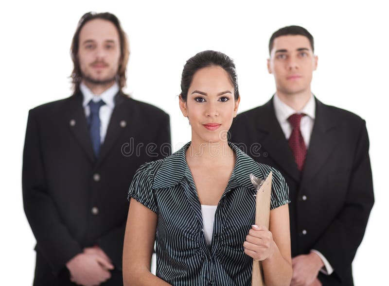 Three young business collegue walking for meeting stock image