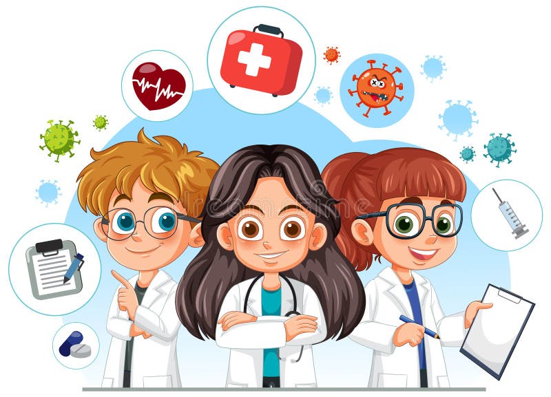 Three young scientists exploring royalty free illustration