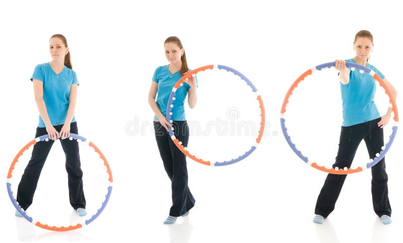 The three young woman with the hoop isolated