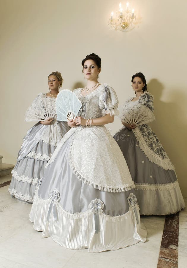 Three Young Women in Ball Gowns Stock Image - Image of beauty, waltzing ...