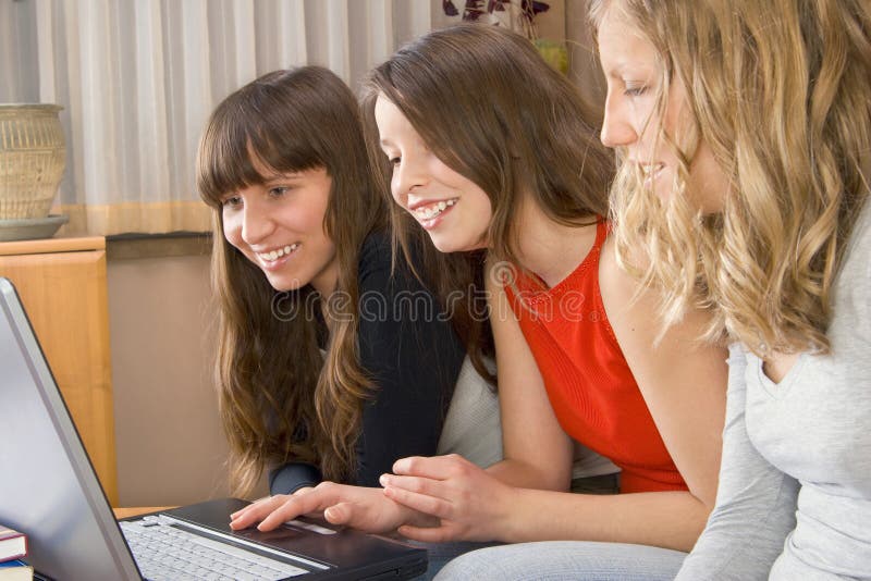 Three Young Women With Compute