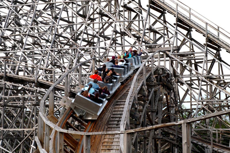 Thrill Ride with Wooden Coaster Editorial Image - Image of engineering,  adrenaline: 68972225