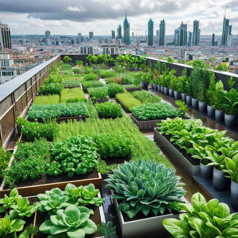 A Thriving Urban Rooftop Garden in the Heart of the Stock Illustration Biology Diagrams