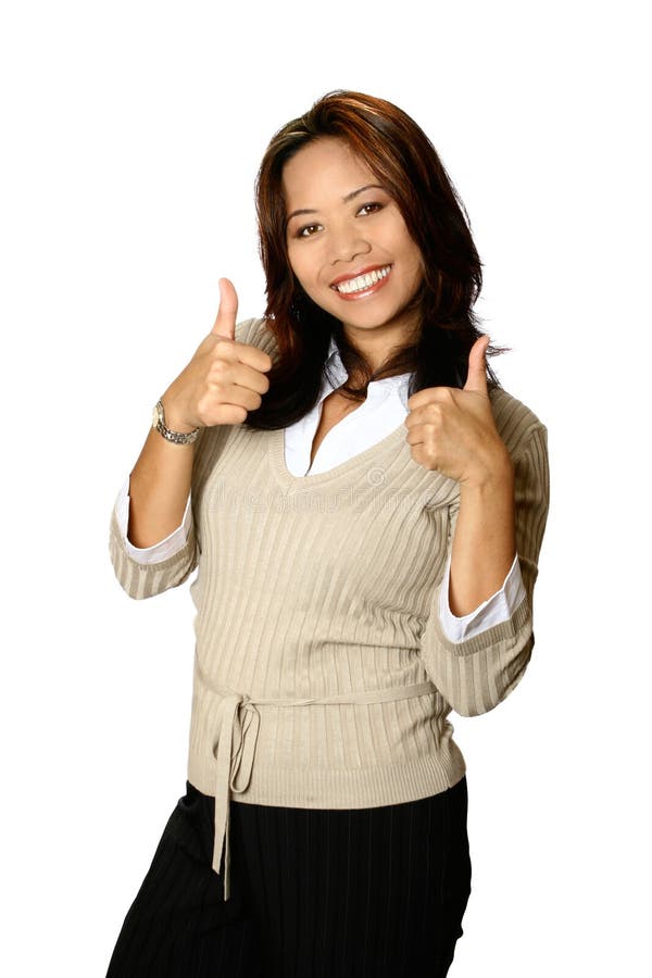 Ženské Asijské podnikatelka ukazující dva palce nahoru , znamení OK , dobré nebo záruku.
