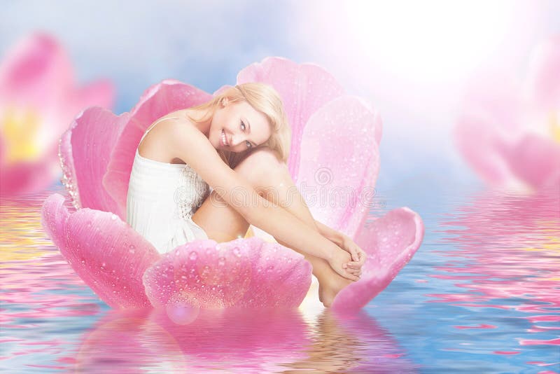 Thumbelina sur la tulipe images stock Thumbelina sur la tulipe images stock
