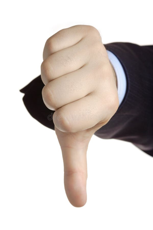 Thumbs down against white background. Finger point down stock images, royalty-free photos and pictures
