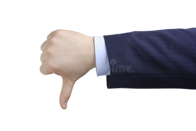 Thumbs down against white background. Finger point down stock images, royalty-free photos and pictures