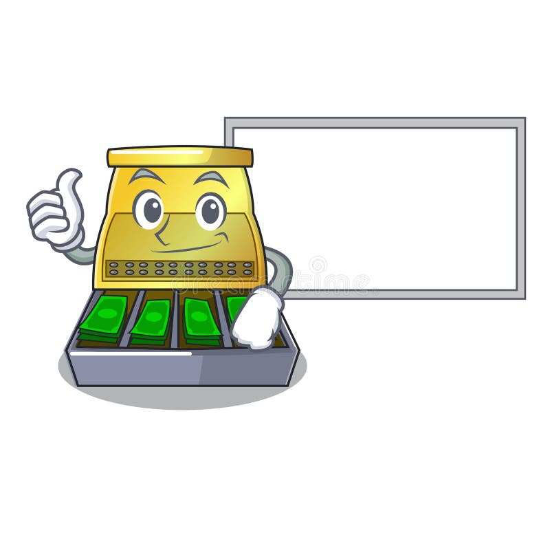 Thumbs up with board electronic cash register isolated on a cartoon royalty free illustration Thumbs up with board electronic cash register isolated on a cartoon royalty free illustration