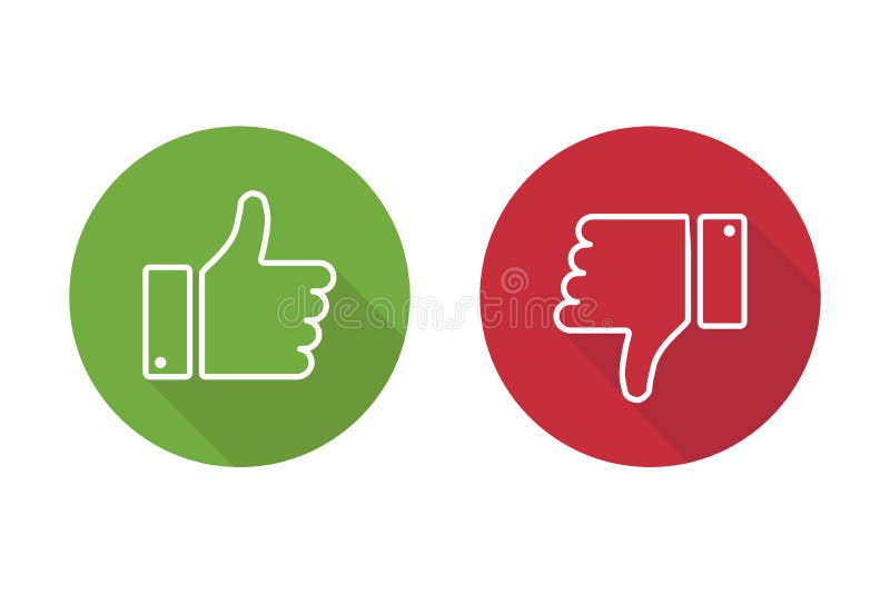 Thumbs up thumbs down red and green isolated vector like social media signs