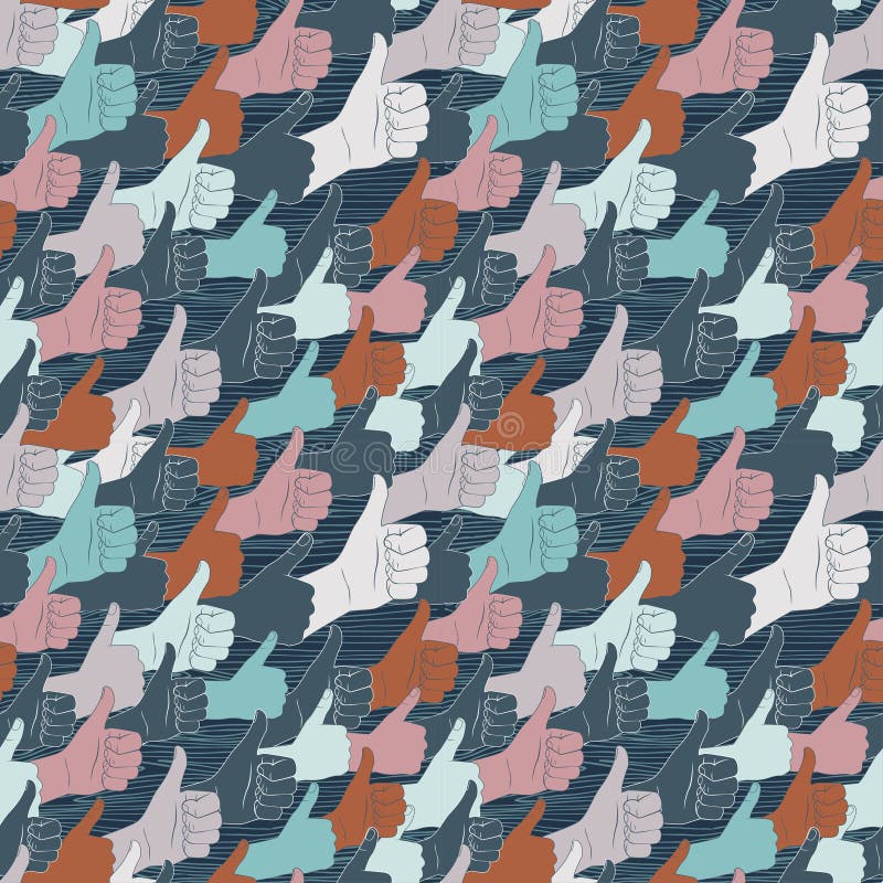 Thumbs up. Drawn by hands seamless pattern. Flat style stock illustration