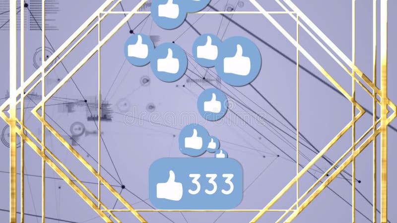 Thumbs-up icons and 333 likes animation over geometric lines and shapes royalty free illustration