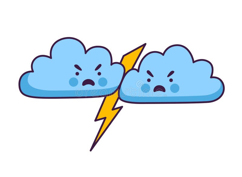 Thunder Clouds Are Fighting Thunder Lightning Storm Cute Cartoon Character Stock Vector Illustration Of Nature Face