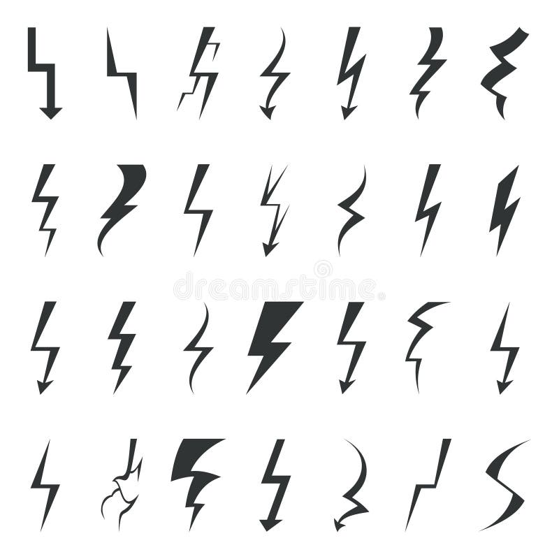 Thunder Lightning Bolt Pictogram Icons Set Design Elements Vector  Illustration Stock Vector - Illustration of lightning, flare: 81460015