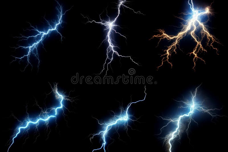 Thunder set on dark background. Ai generated.