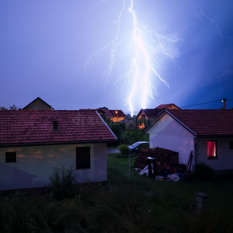Thunderstorm Above Rooftops with Lightning, Extreme Weather Conditions  during Night, Discharge of Static Electricity in the Editorial Stock Image  - Image of herzegovina, brod: 221799024