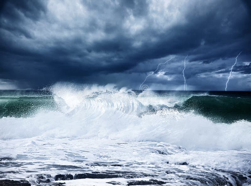 Thunderstorm and lightning on the beach stock image Thunderstorm and lightning on the beach stock image