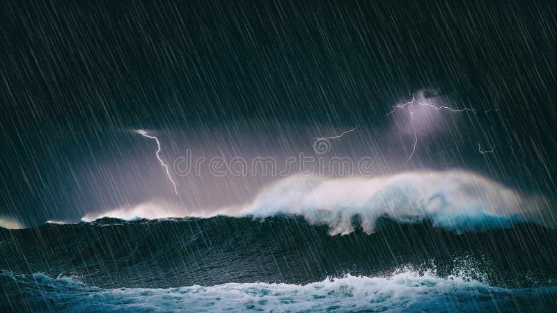 Thunderstorm in the sea with waves and lightning royalty free stock photo Thunderstorm in the sea with waves and lightning royalty free stock photo