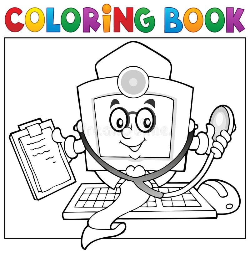 Thème 1 de docteur d'ordinateur de livre de coloriage illustration libre de droits Thème 1 de docteur d'ordinateur de livre de coloriage illustration libre de droits