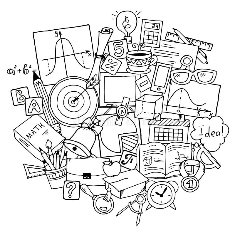 Thème de la science de mathématiques Modèle tiré par la main au sujet d'école et étude dans le style de griffonnage Fond du jour illustration libre de droits Thème de la science de mathématiques Modèle tiré par la main au sujet d'école et étude dans le style de griffonnage Fond du jour illustration libre de droits