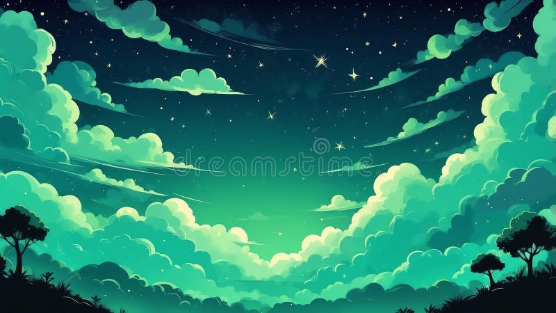 Thème vert rêve nuit ciel mignon fond ai généré illustration de vecteur