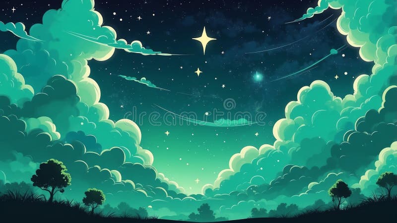 Thème vert rêve nuit ciel mignon fond ai généré illustration stock