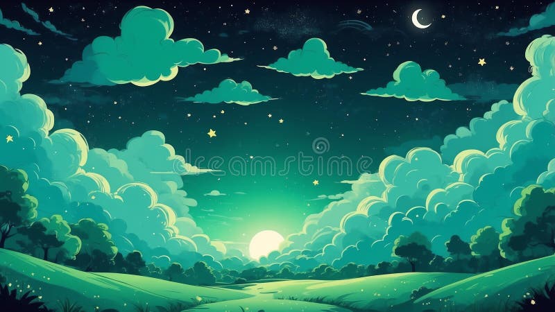 Thème vert rêve nuit ciel mignon fond ai généré illustration de vecteur